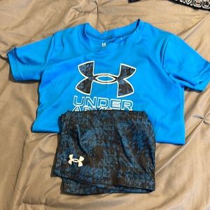 Under Armour size 7 boy short sleeve shirt and short set.
